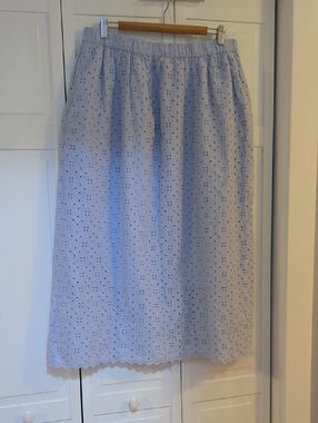 Nwt A New Day 100% Cotton Womens Light Blue Eyelet Midi Skirt with Elastic Waist